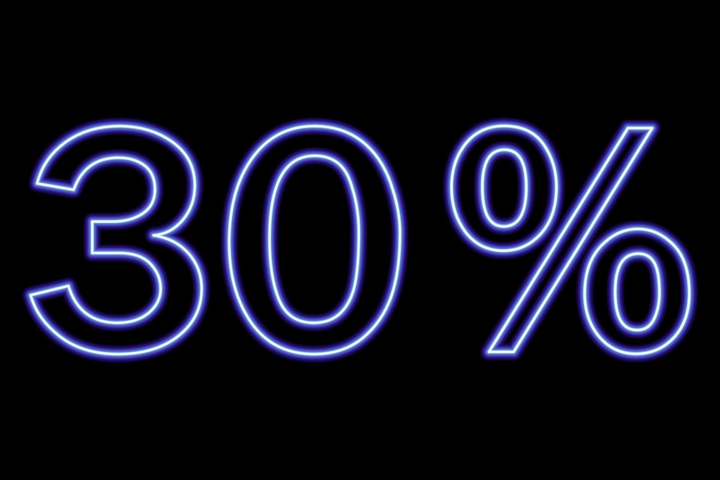 30 percent inscription on a black background. Blue line in neon style. vector
