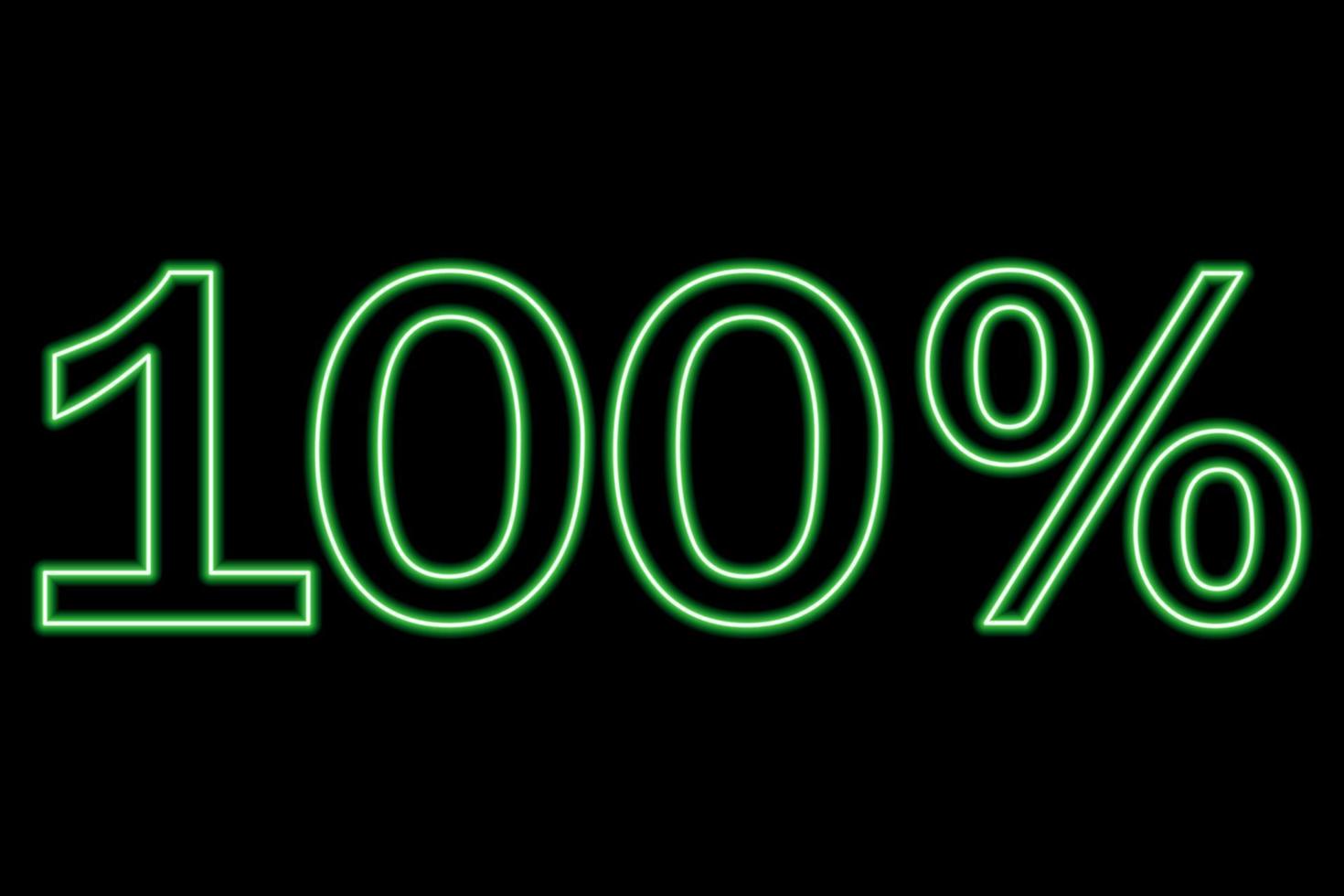 100 por ciento de inscripción en un fondo negro. línea verde en estilo neón. vector
