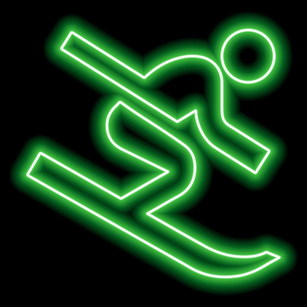 The neon green outline of a man who plays golf and swings a club to hit the ball. On a black background. vector