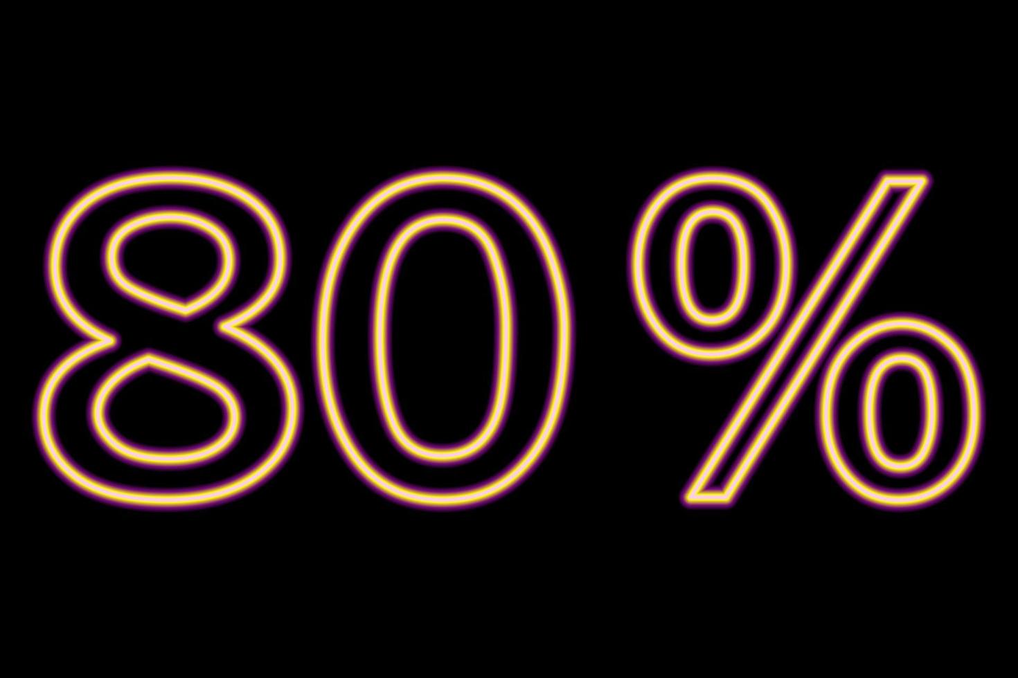 80 percent inscription on a black background. Yellow-purple line in neon style. vector