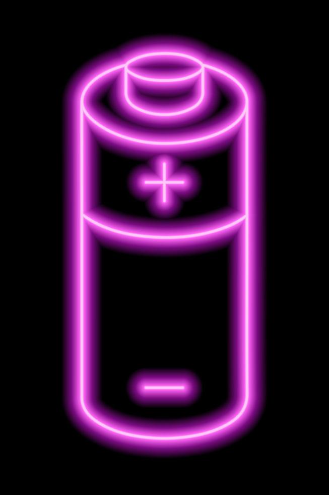 contorno de neón rosa de la batería con signos más y menos sobre un fondo negro. signo de carga poder electrico vector
