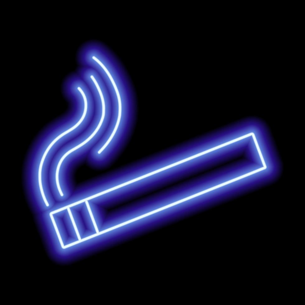 Blue neon cigarette with smoke on a black background. Vector icon illustration