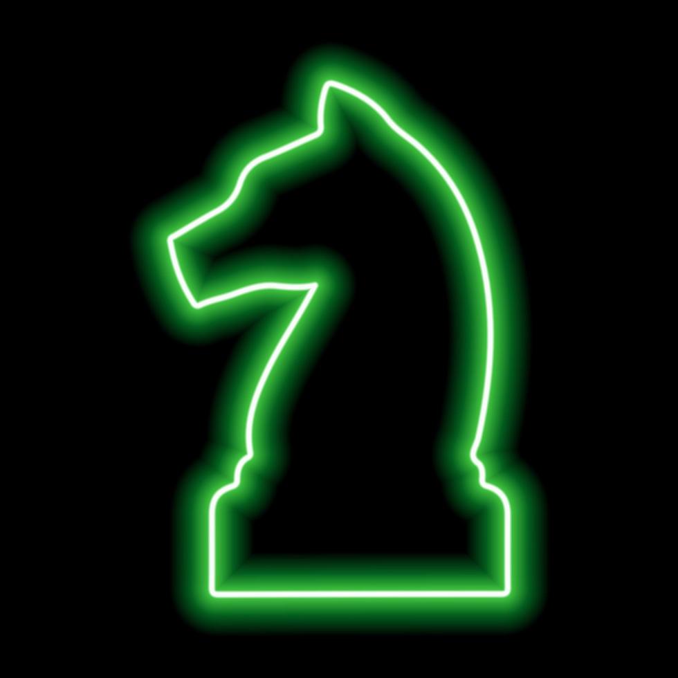 Neon green contour chess figure knight on a black background vector