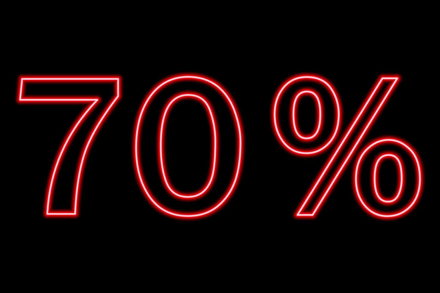 70 percent inscription on a black background. Red line in neon style. vector