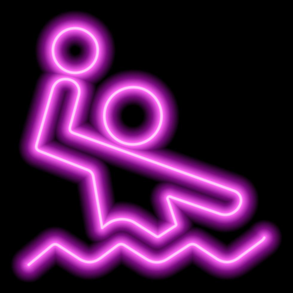 Neon pink silhouette of man playing water polo on black background vector