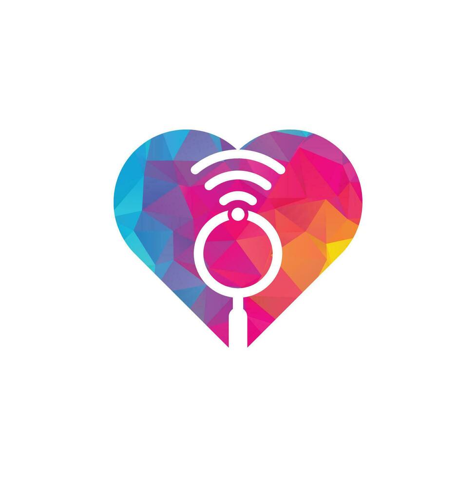 buscar vector de logotipo de concepto de forma de corazón wifi. icono de plantilla de logotipo de vector de buscador wifi