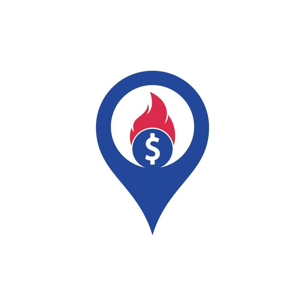 plantilla de diseño de logotipo de concepto de forma de gps de dinero de fuego. plantilla de logotipo de fuego de dinero vector