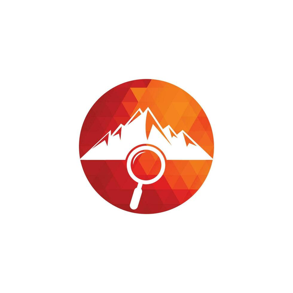 combinación de logo de montaña y lupa. naturaleza y lupa símbolo o icono. lupa y diseño de logo de montaña. vector