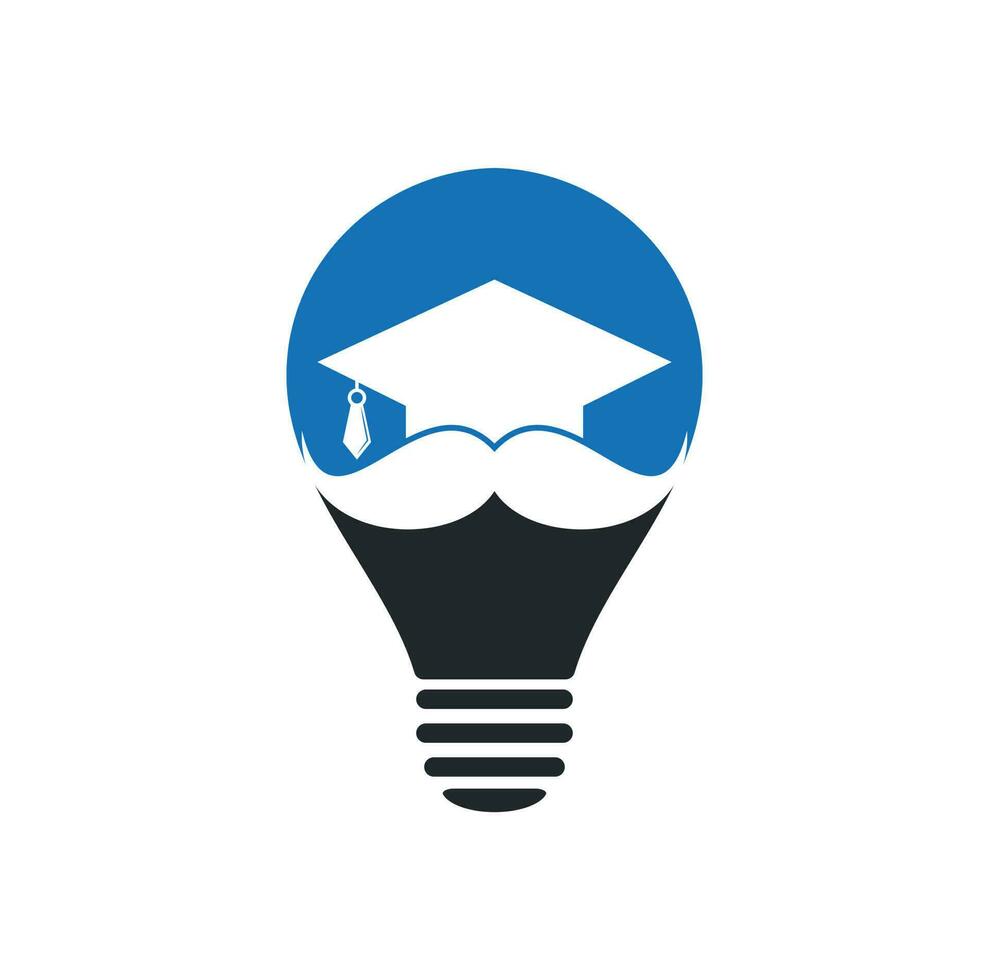 Mustache education bulb shape concept logo. Strong education logo design template. Hat graduation with mustache icon design. vector