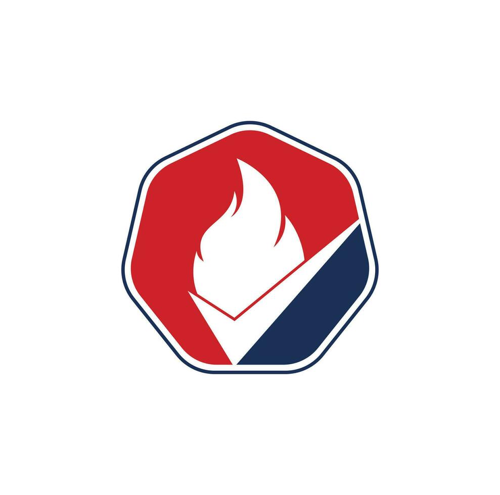 Fire check vector logo design template. Fire and checkmark icon design.