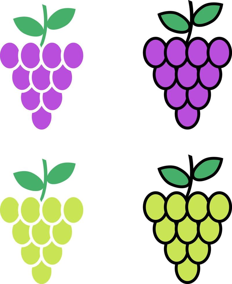 uvas, vectores. uvas moradas y uvas verdes sobre un fondo blanco. vector