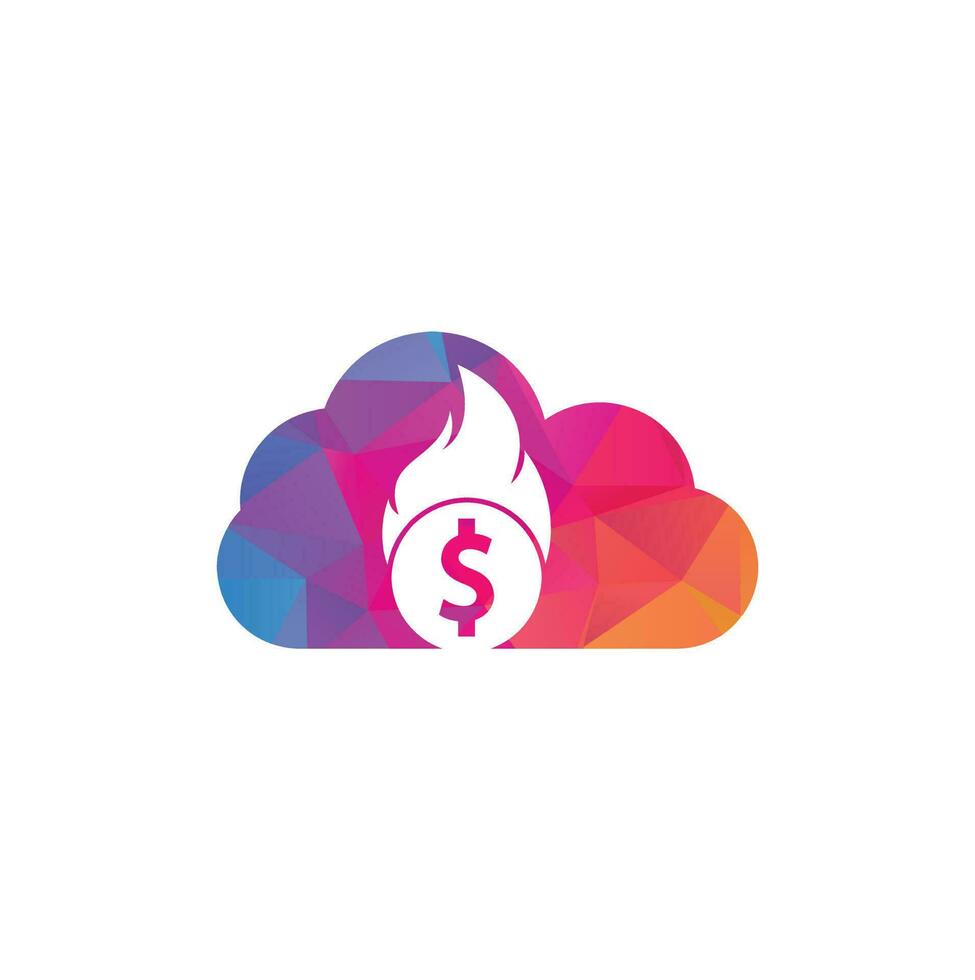 plantilla de diseño de logotipo de concepto de forma de nube de dinero de fuego. plantilla de logotipo de fuego de dinero vector