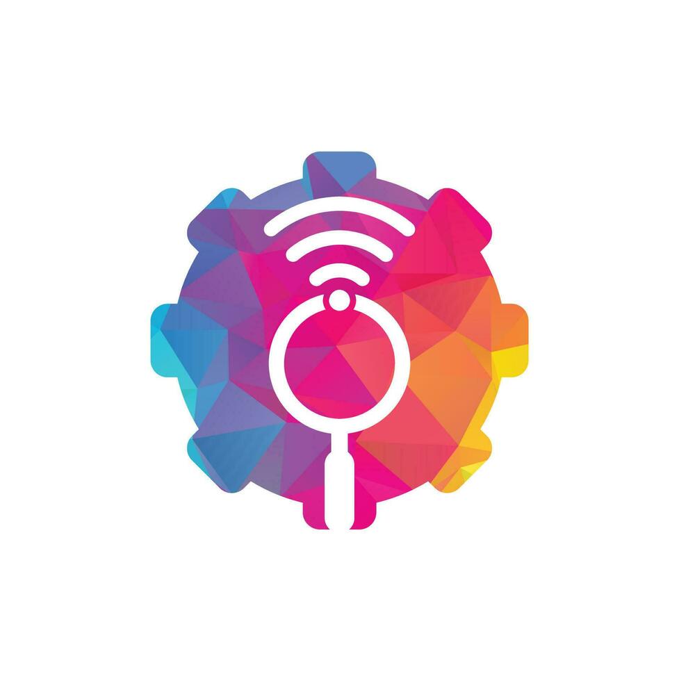 Search wifi gear shape concept logo vector. Wifi finder vector logo template icon