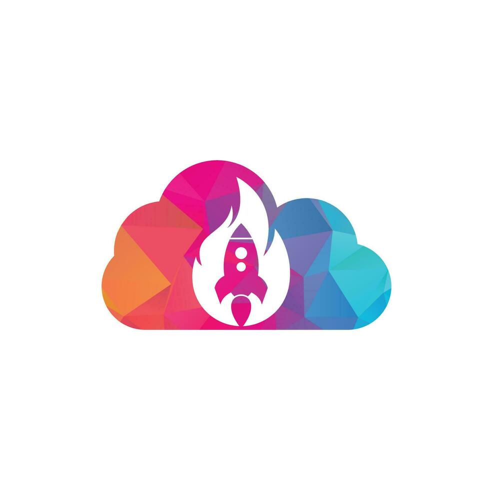 Rocket fire cloud shape concept logo design. Fire and rocket logo combination. Flame and airplane symbol or icon. vector