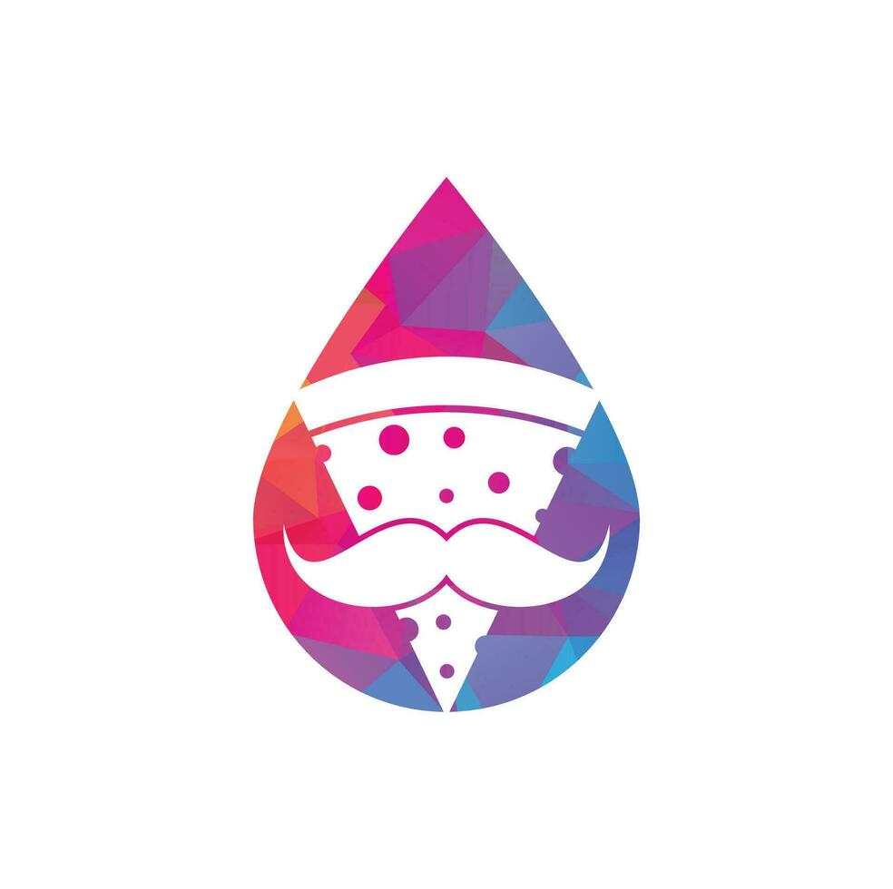 Pizza mustache drop shape concept logo design template. Mr Pizza logo design concept vector icon.