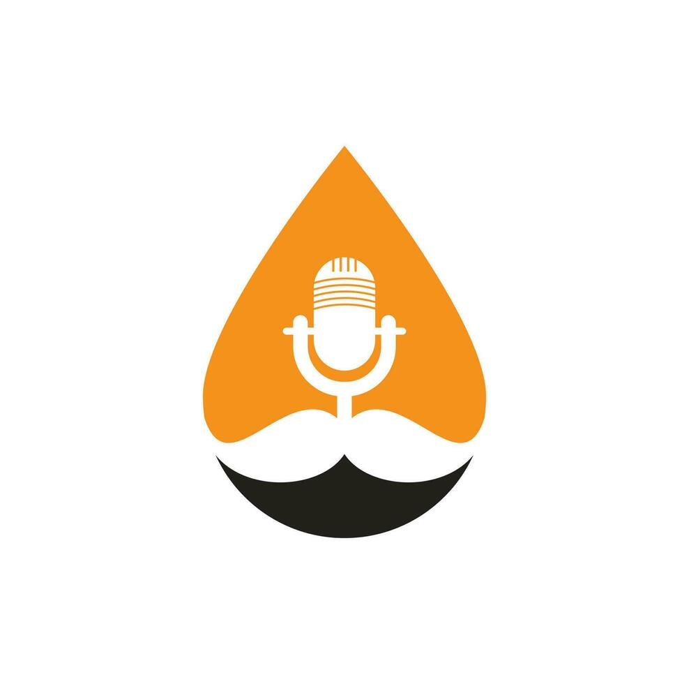 fuerte plantilla de diseño de logotipo de vector de caída de podcast. plantilla de diseño de logotipo de podcast de caballero. icono de podcast de bigote.