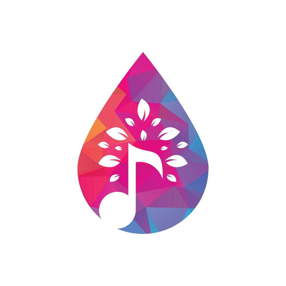 Music tree drop shape concept logo design. Music and eco symbol or icon. music note icon combine with tree shape icon vector