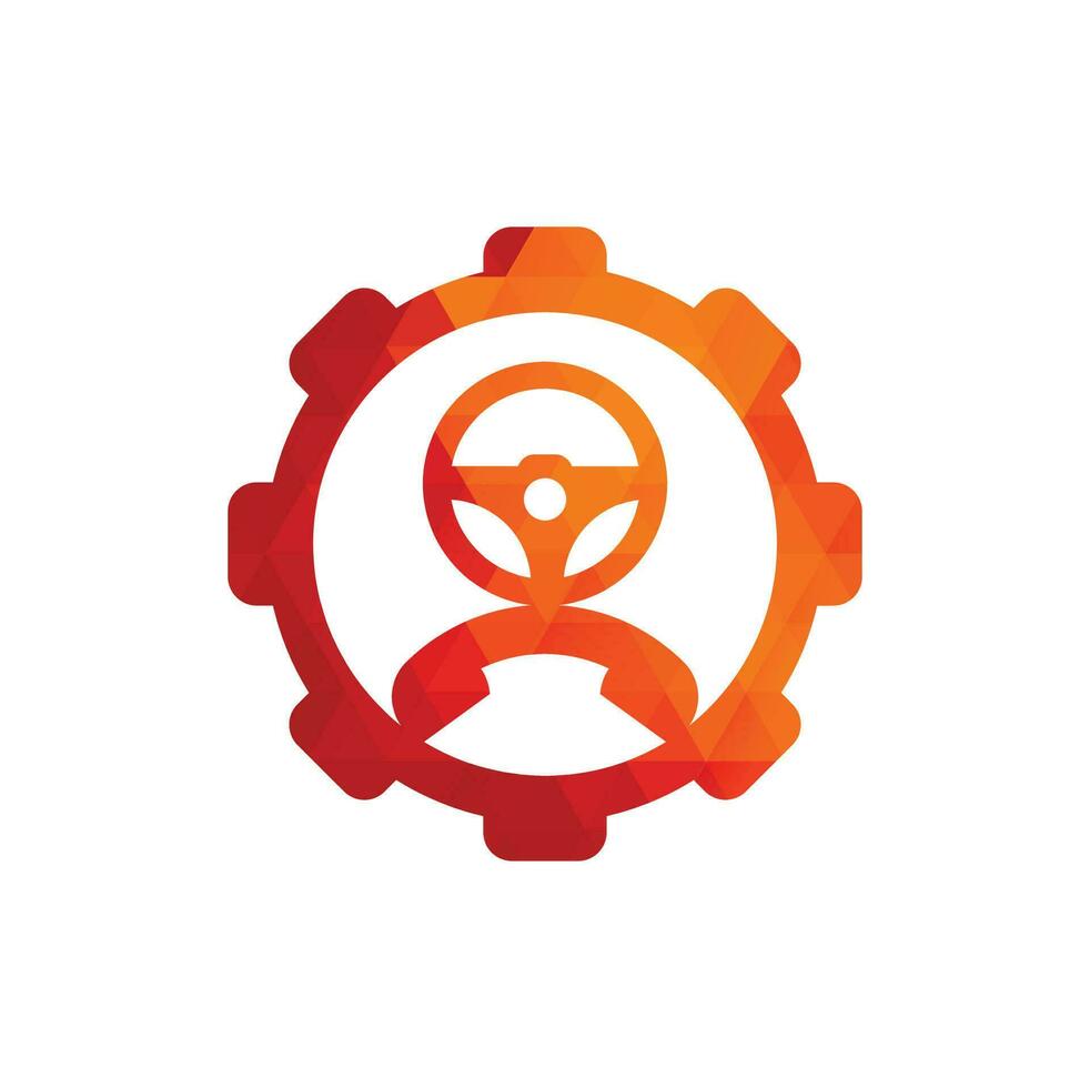 Drive call gear shape concept vector logo design. Steering wheel and phone symbol or icon