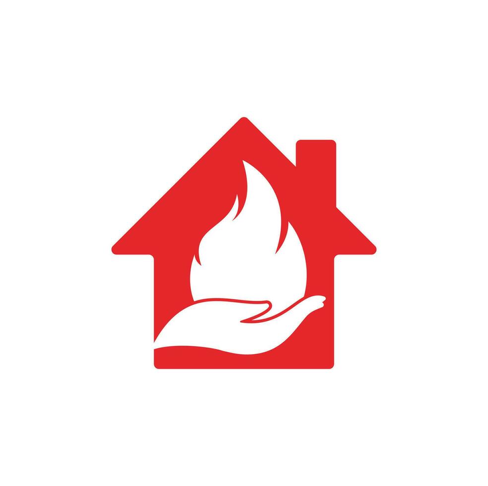 Fire care home shape concept vector logo design concept. Hand and fire icon logo design.