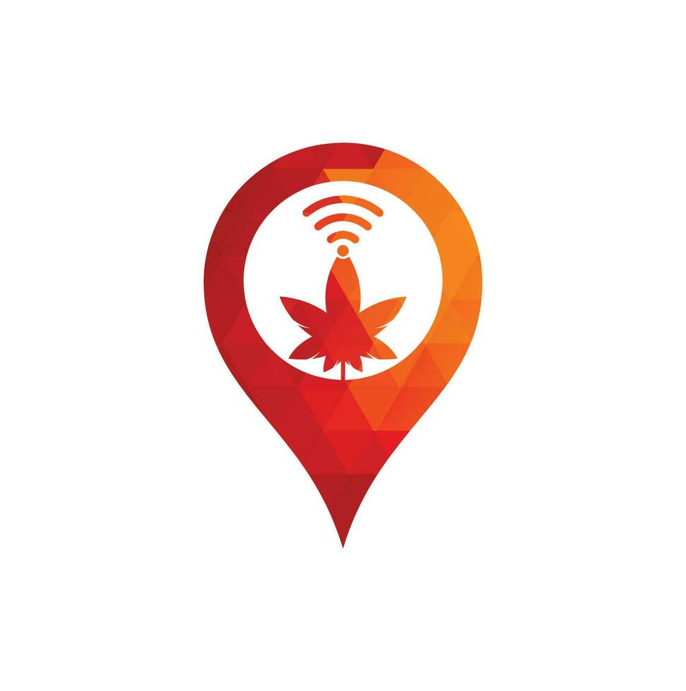 Cannabis wifi gps shape vector logo design. Hemp and signal symbol or icon.