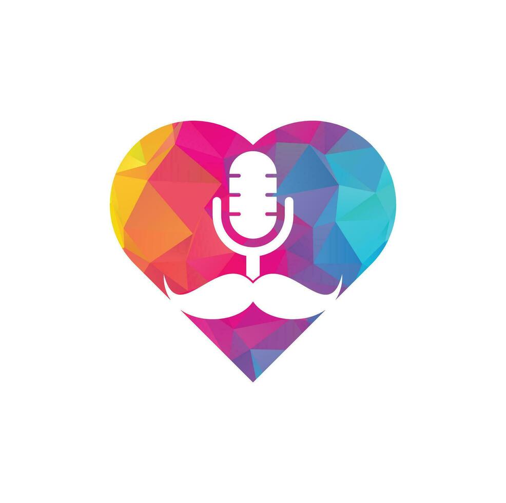 Strong podcast heart vector logo design template. Gentleman podcast logo design template. Mustache podcast icon.