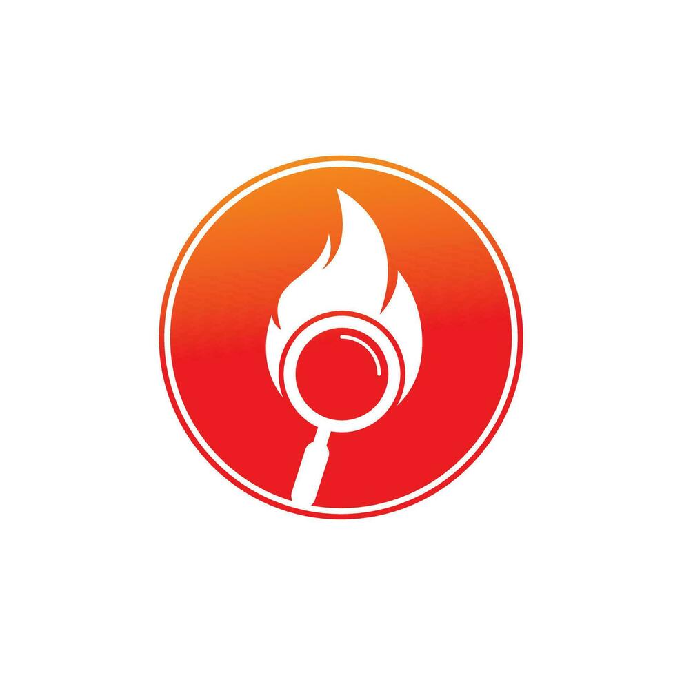 vector de diseño de plantilla de logotipo de búsqueda de incendios. encuentre la plantilla de diseño del logotipo de fuego. icono de fuego y lupa