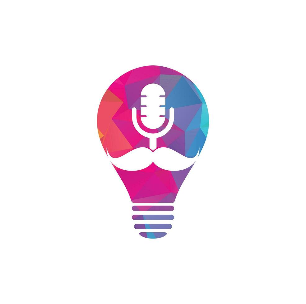 Strong podcast bulb vector logo design template. Gentleman podcast logo design template. Mustache podcast icon.