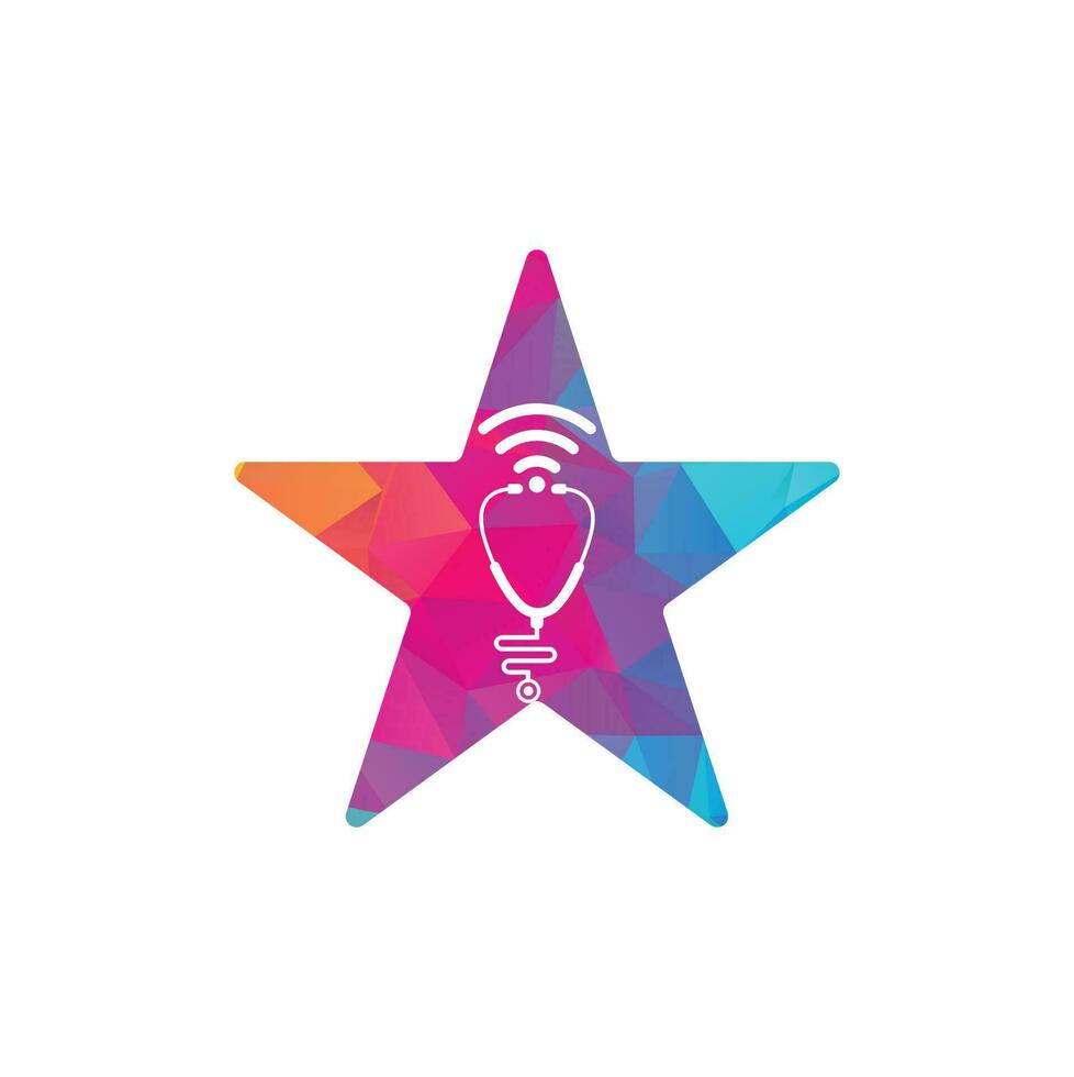 Stethoscope Wifi star shape Logo Icon Design. Stethoscope with wifi signals icon vector