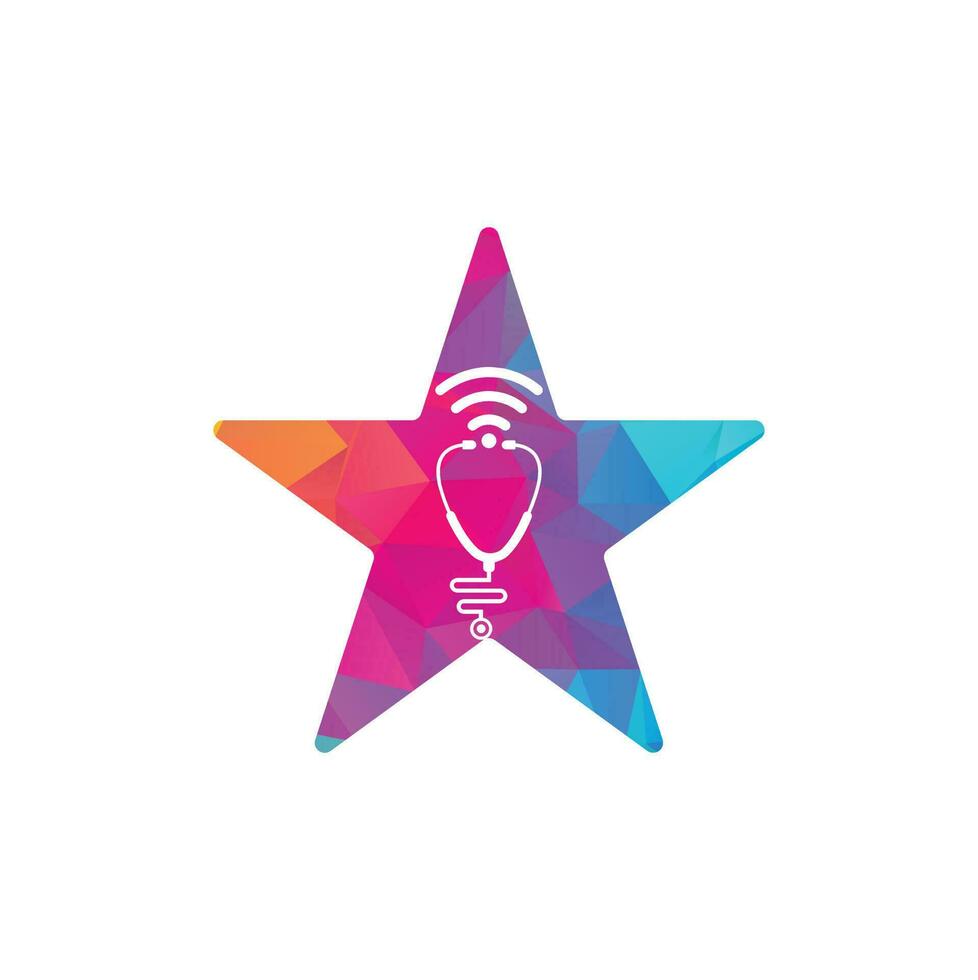 Stethoscope Wifi star shape Logo Icon Design. Stethoscope with wifi signals icon vector