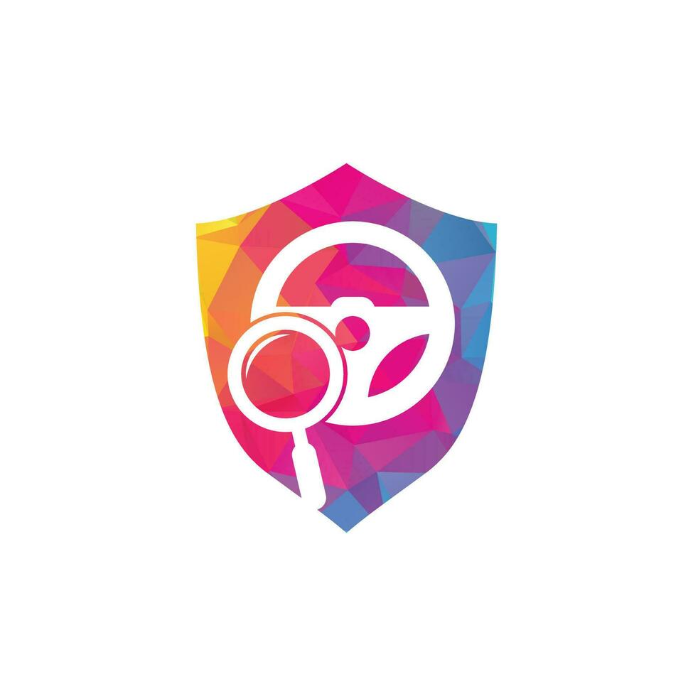 Search drive logo template. Search drive logo design icon vector. Steering wheel and magnifying symbol or icon. vector