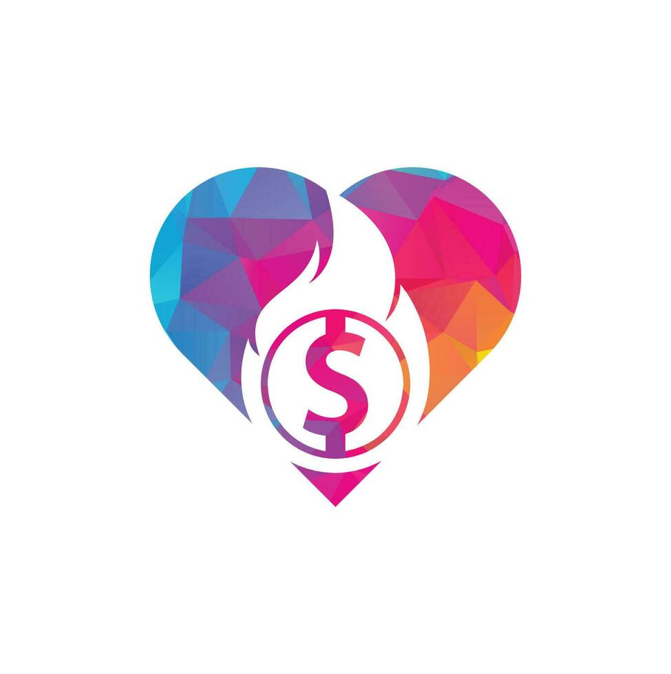 plantilla de diseño de logotipo de concepto de forma de corazón de dinero de fuego. plantilla de logotipo de fuego de dinero. vector