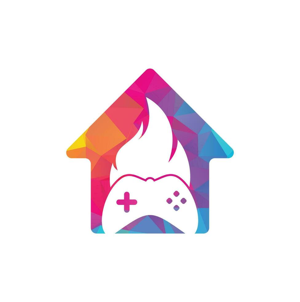 vector de diseño de icono de logotipo de concepto de forma de casa de fuego de juego. pad de juego con un fuego para el logotipo de juego