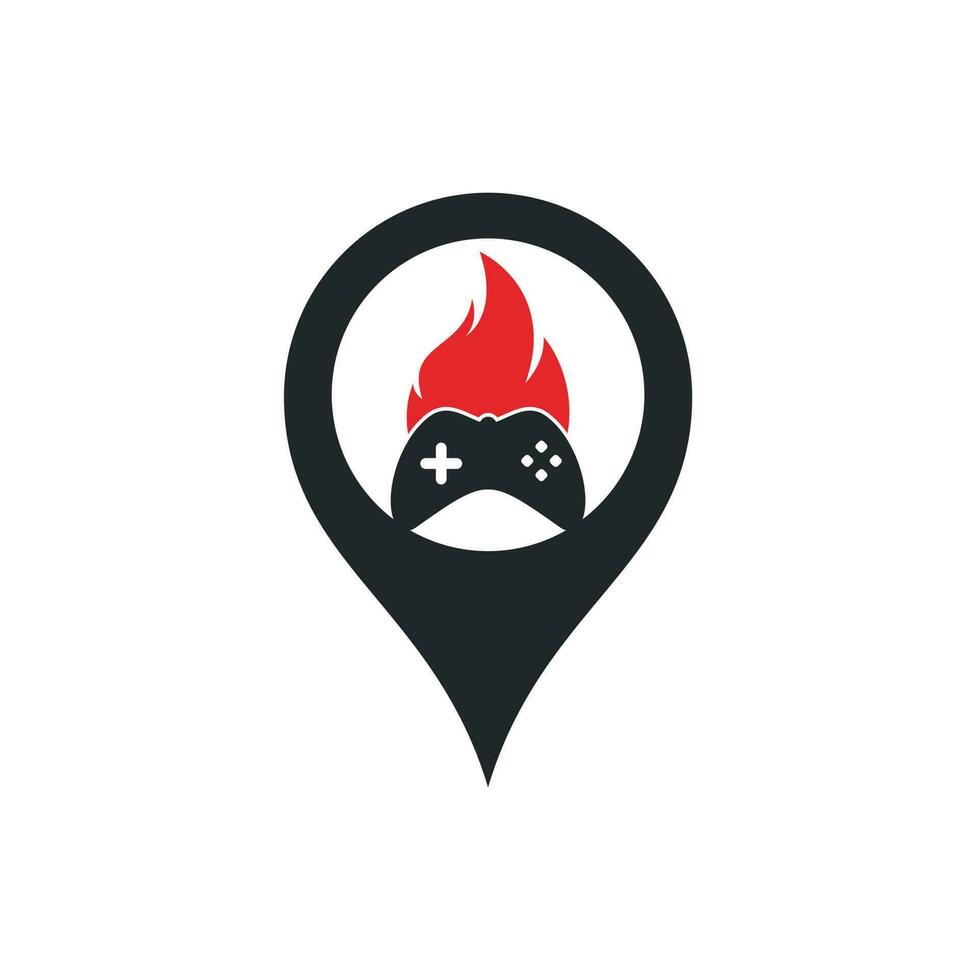 juego fuego mapa pin forma concepto logotipo icono diseños vector. pad de juego con un fuego para el logotipo de juego vector