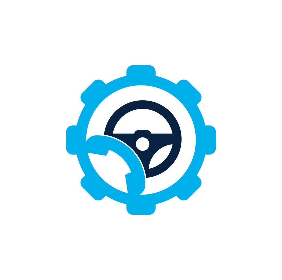 Drive call gear shape concept vector logo design. Steering wheel and phone symbol or icon.
