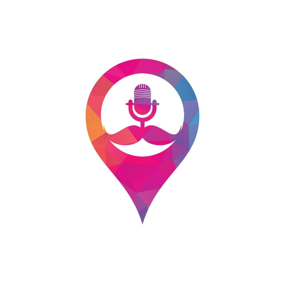 Strong podcast gps vector logo design template. Gentleman podcast logo design template. Mustache podcast icon.