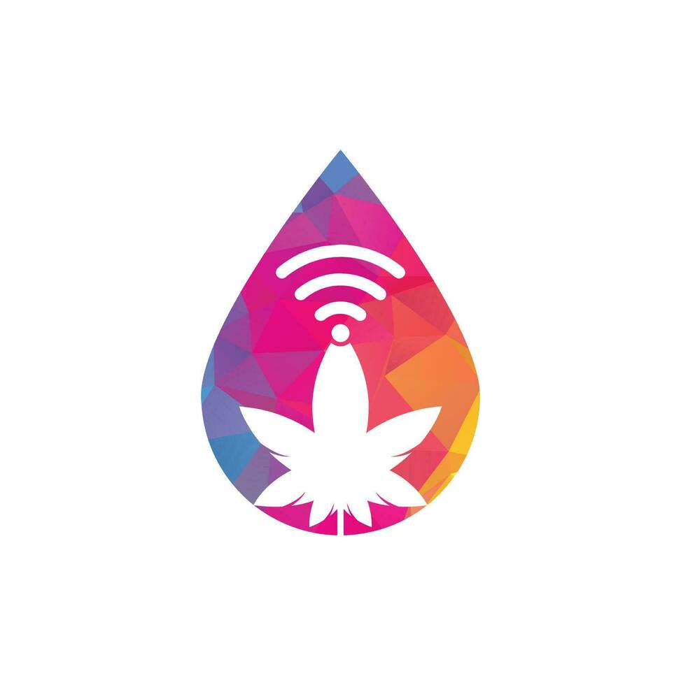 Cannabis wifi drop shape vector logo design. Hemp and signal symbol or icon.