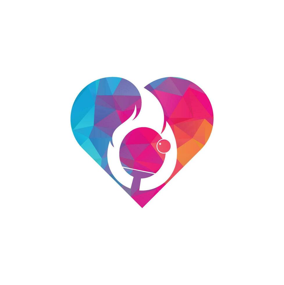 Fire ping pong heart shape logo icon design template. Table tennis, ping pong vector icon