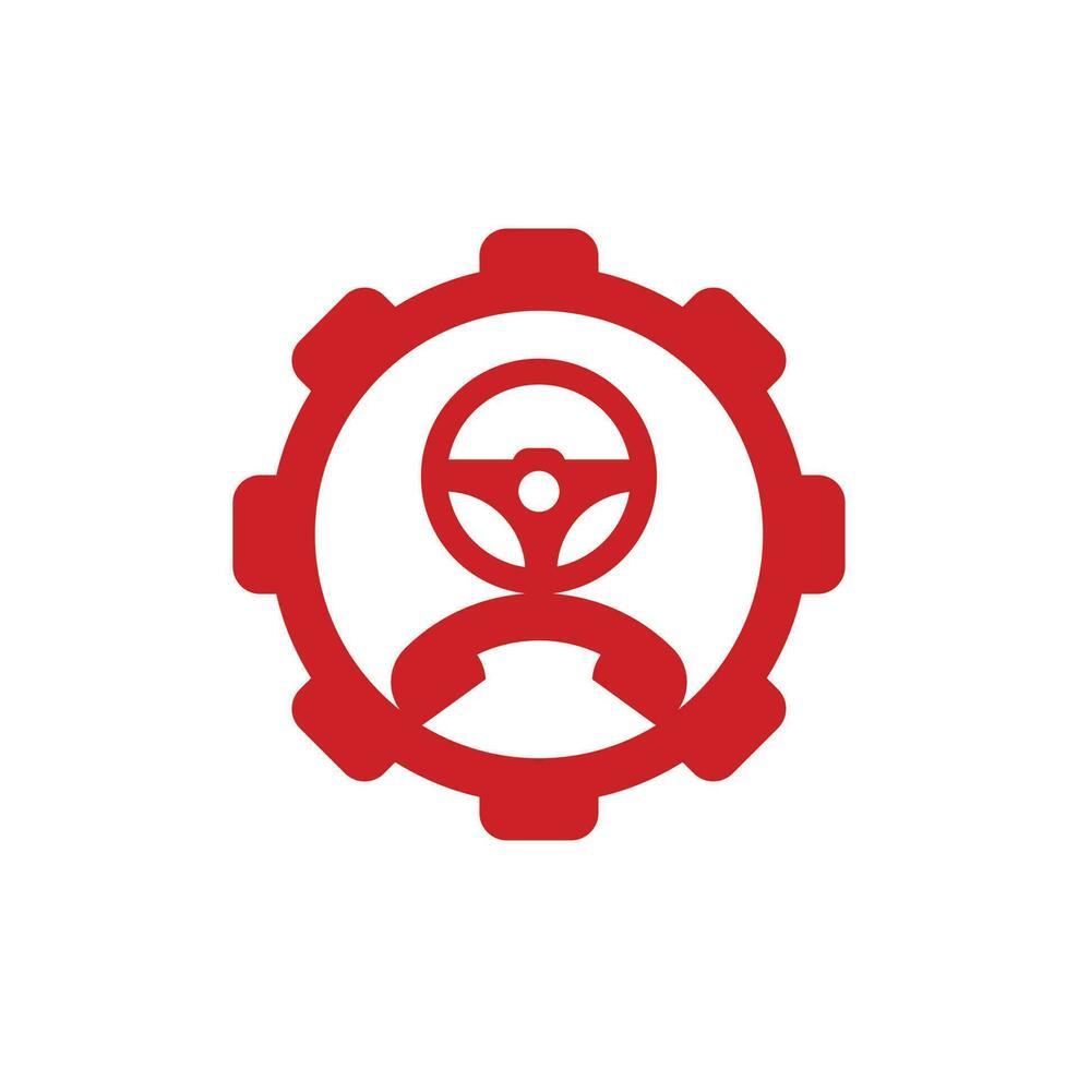 Drive call gear shape concept vector logo design. Steering wheel and phone symbol or icon