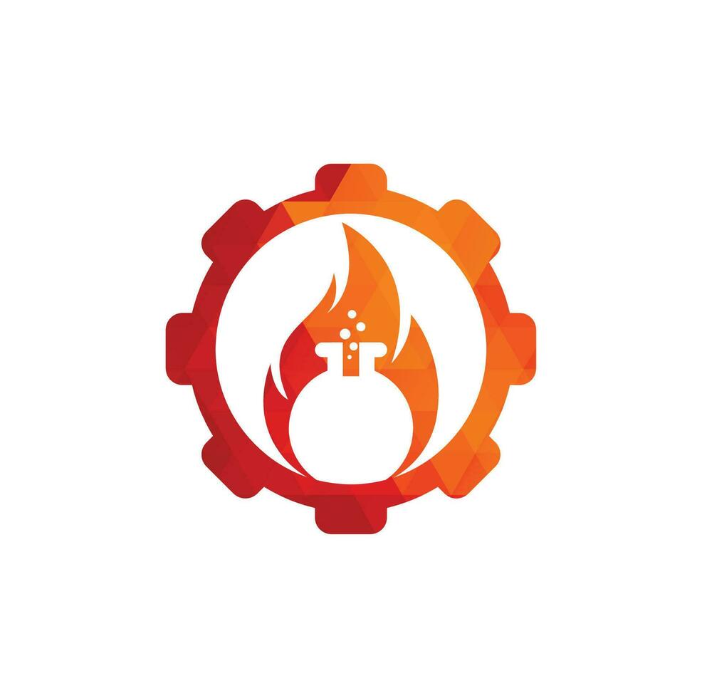 Fire Lab gear shape concept logo design template. Lab and fire logo combination. vector