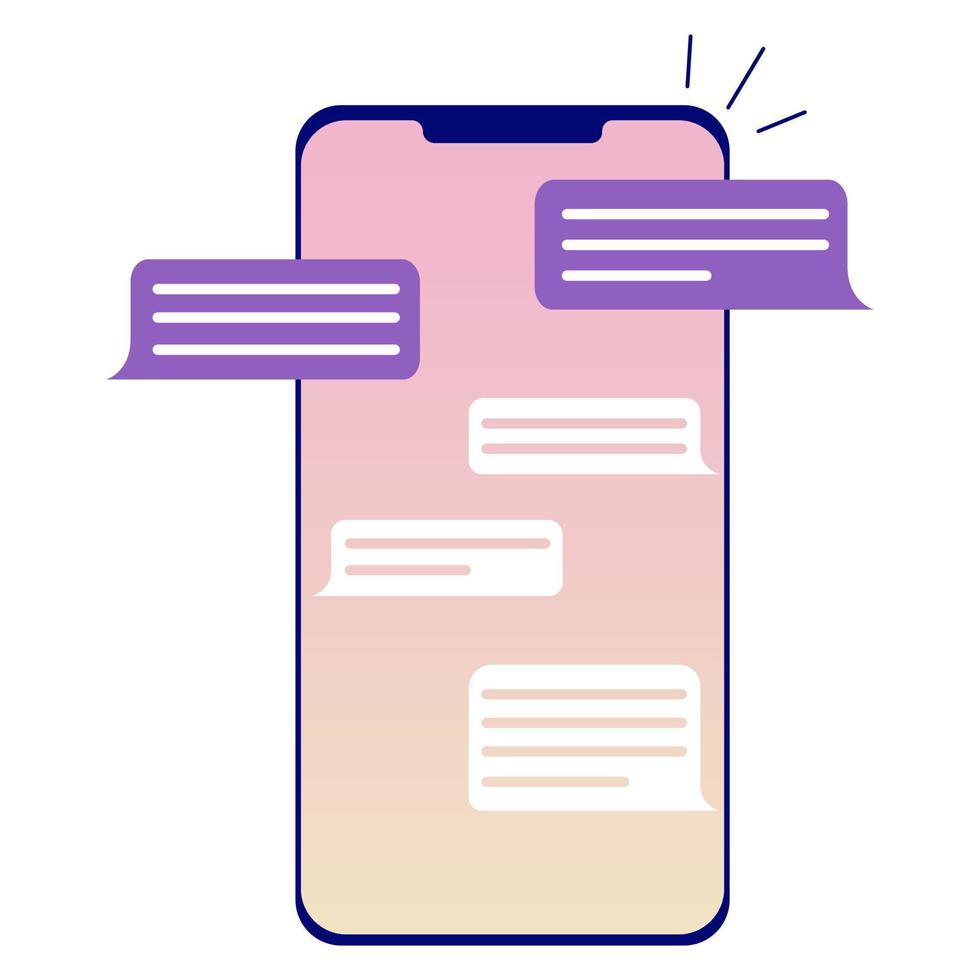 Chatting and messaging on a smartphone. Screen with speech bubbles. Vector illustration. Flat design.