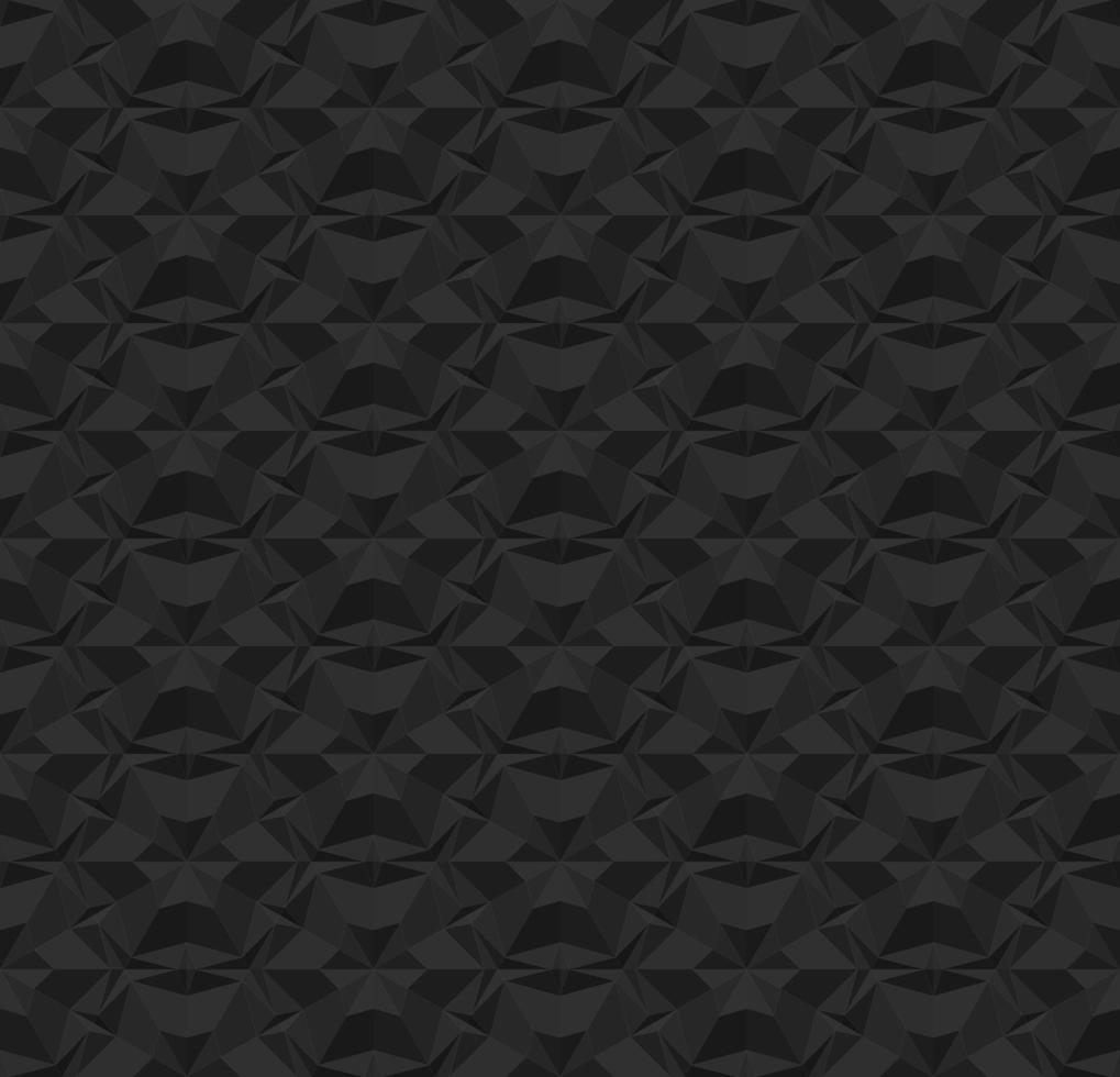 Black polygonal seamless paper pattern with triangles. Dark repeating geometric texture with extruded surface effect. 3D vector illustration for background, wallpaper, interior textile, wrapping paper