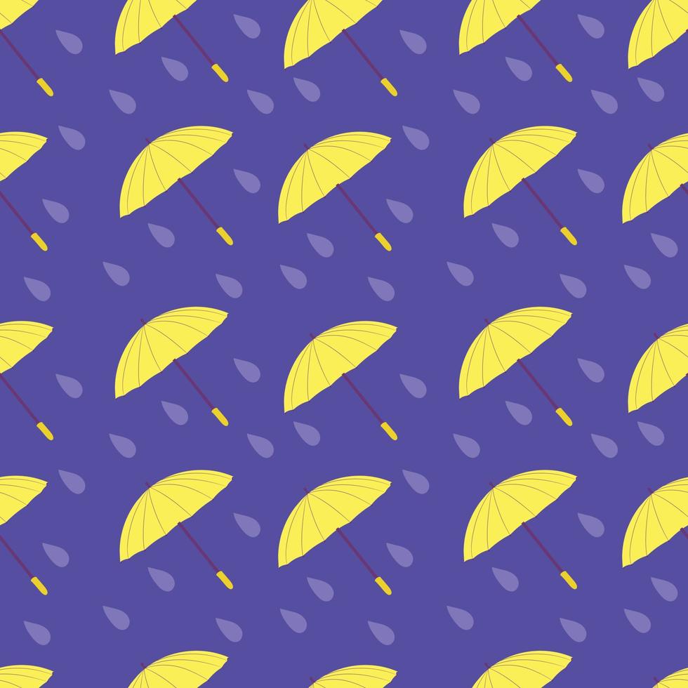 sin fisuras con sombrillas amarillas y gotas de lluvia sobre un fondo morado. para tejidos y papel de regalo. vector. vector