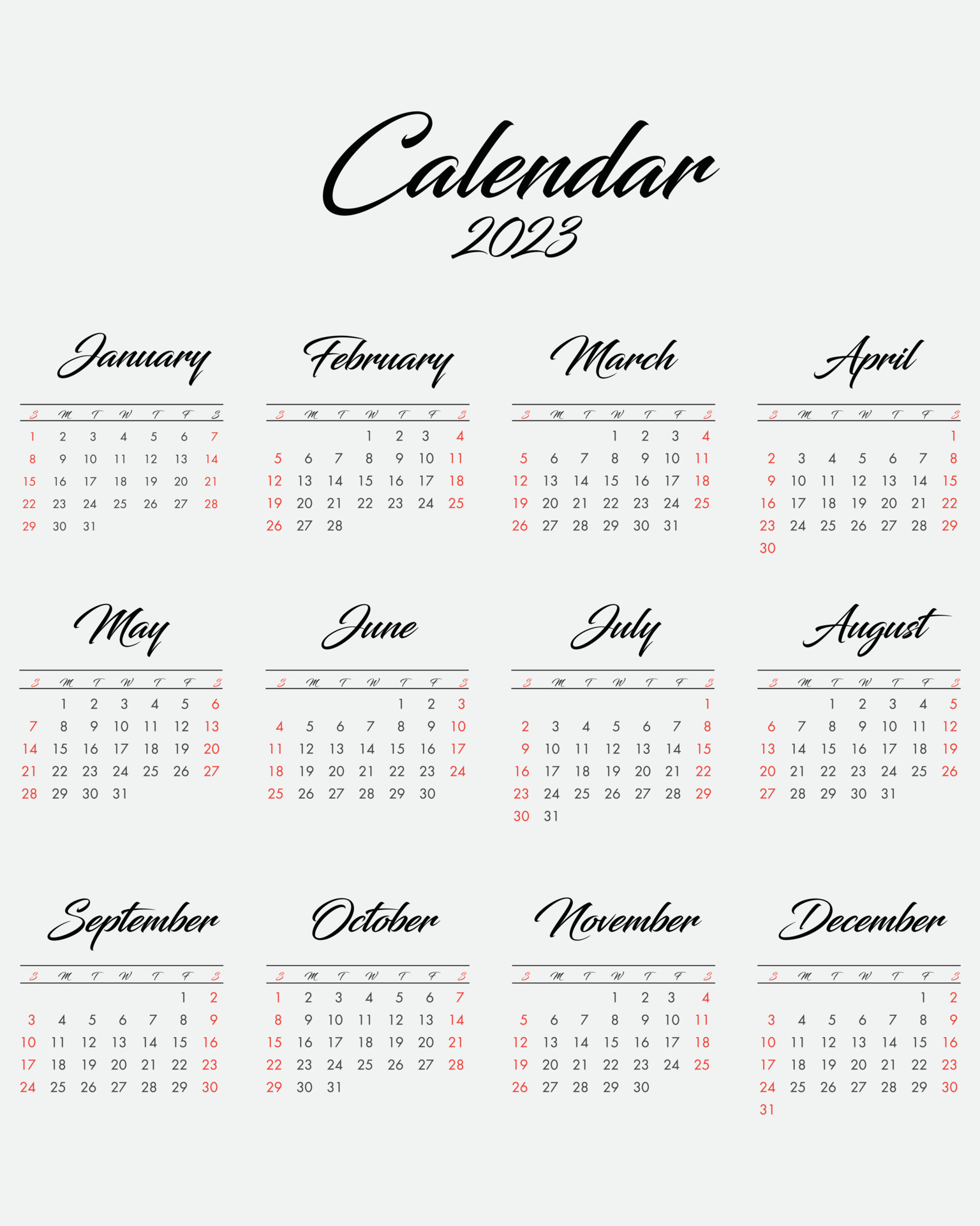 2023 Calendar Year Vector Illustration The Week Starts On Sunday 2023-calendar-year-vector-illustration-the-week-starts-on-sunday