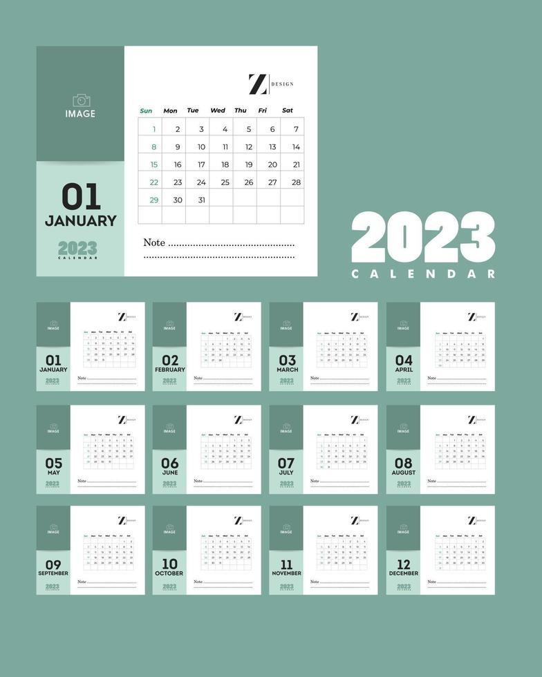 Calendar 2023. Week start Sunday corporate design planner template. vector