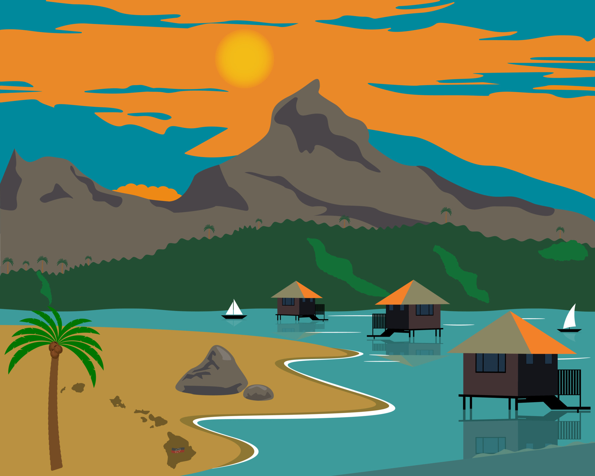 paisaje llano en la isla de hawaii contra el fondo de las montañas del cielo y las palmeras 13223033 Vector en Vecteezy paisaje llano en la isla de hawaii contra el fondo de las montañas del cielo y las palmeras 13223033 Vector en Vecteezy