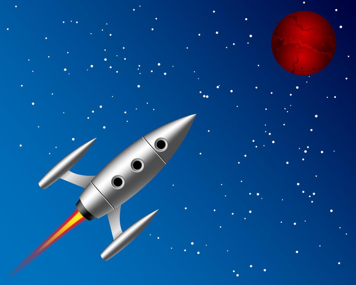 flying a rocket to Mars on a blue background vector