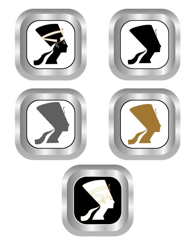 different buttons in the middle of the Egyptian Queen Nefertiti Button vector