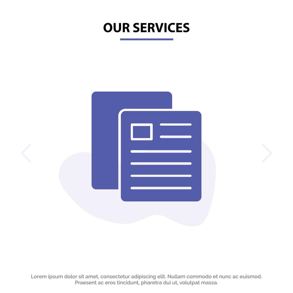 Our Services Education School Test School Solid Glyph Icon Web card Template vector
