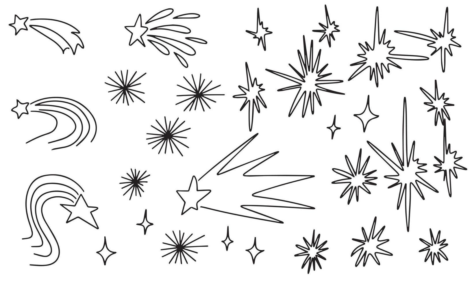 Set of stars in doodle style, hand draw outline vector illustration