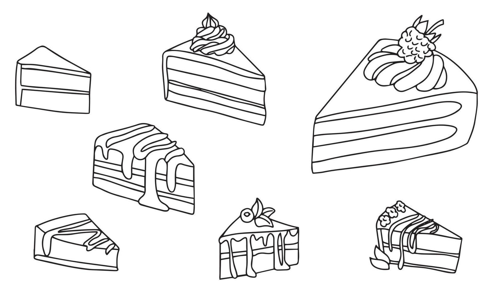 Set of hand draw doodle piece of cakes outline. Vector illustration